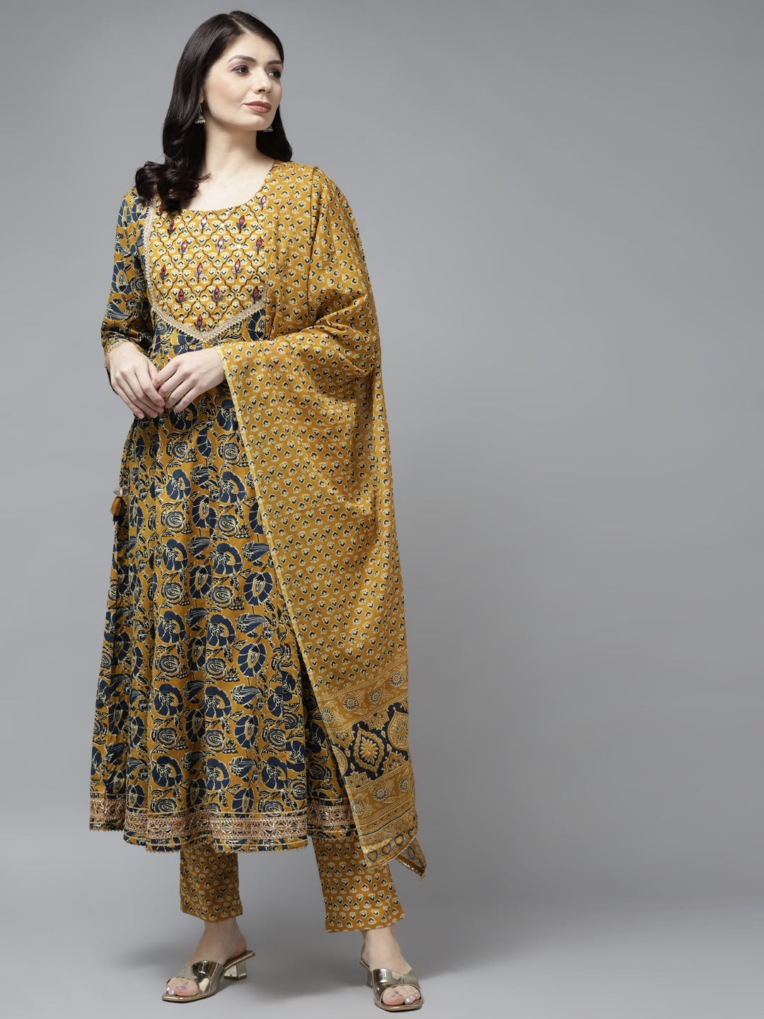 Mustard Yellow Ethnic Motifs Dupatta Set-Yufta Store-5903SKDMSM