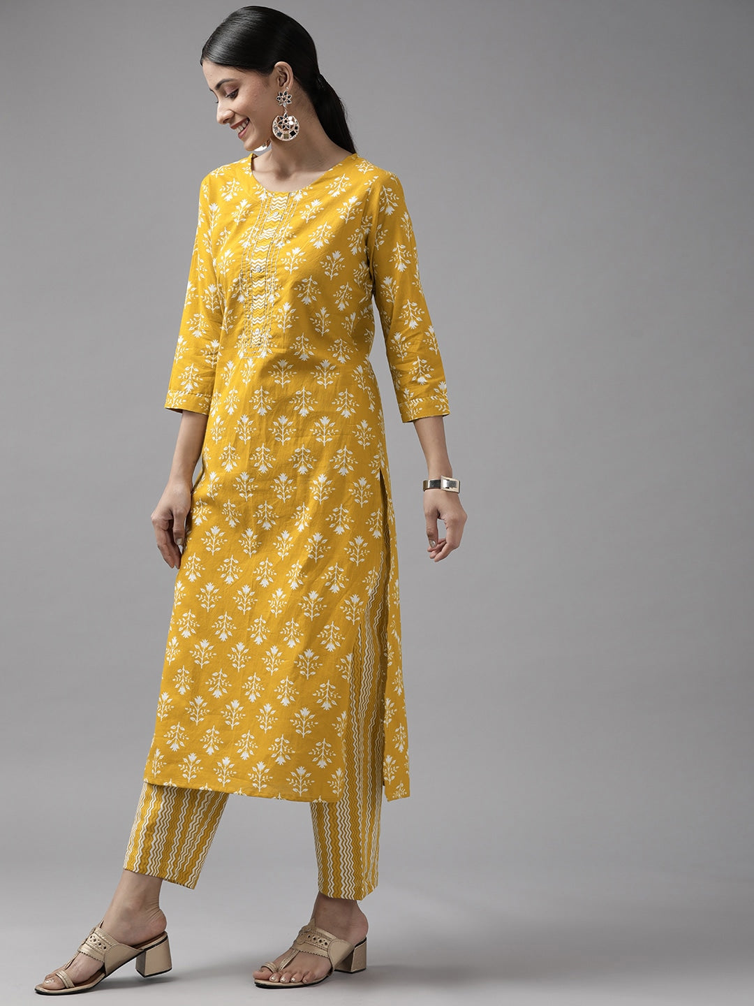 Mustard Yellow Printed Dupatta Set