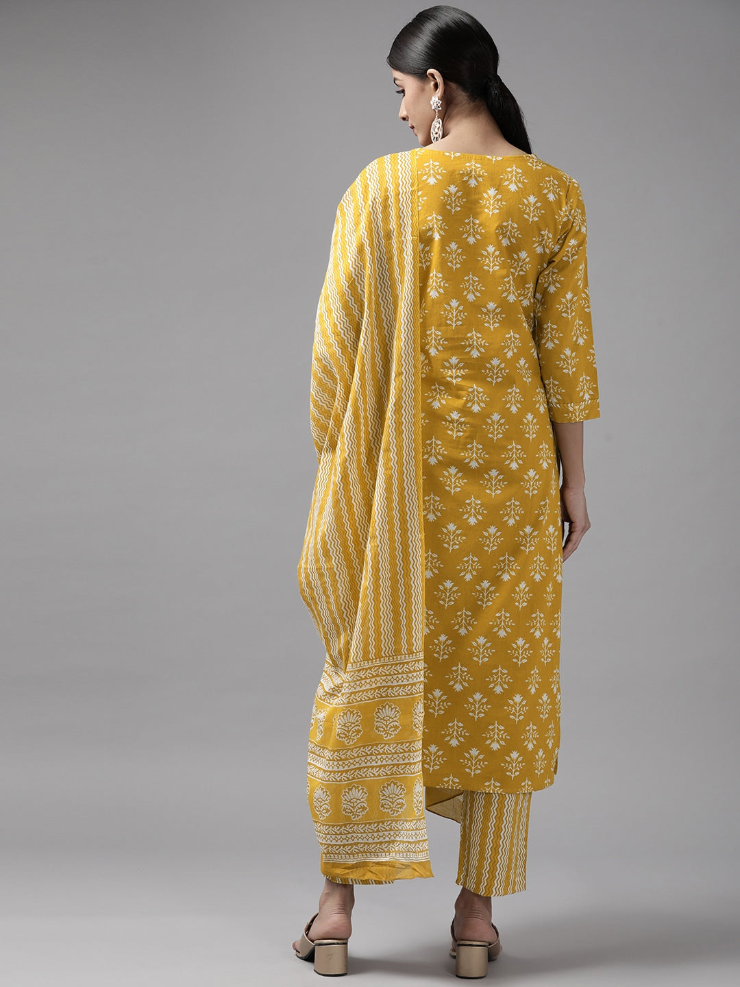 Mustard Yellow Printed Dupatta Set