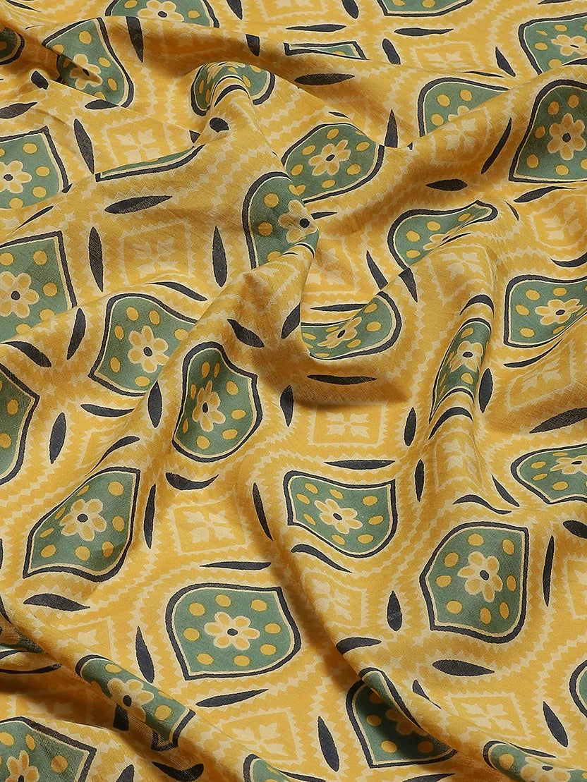 Mustard Yellow Printed Saree