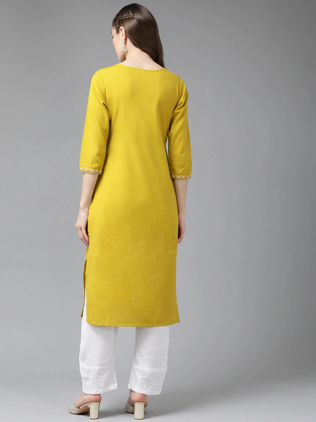 Mustard Yoke Design Kurta-Yufta Store-9557KURMSS