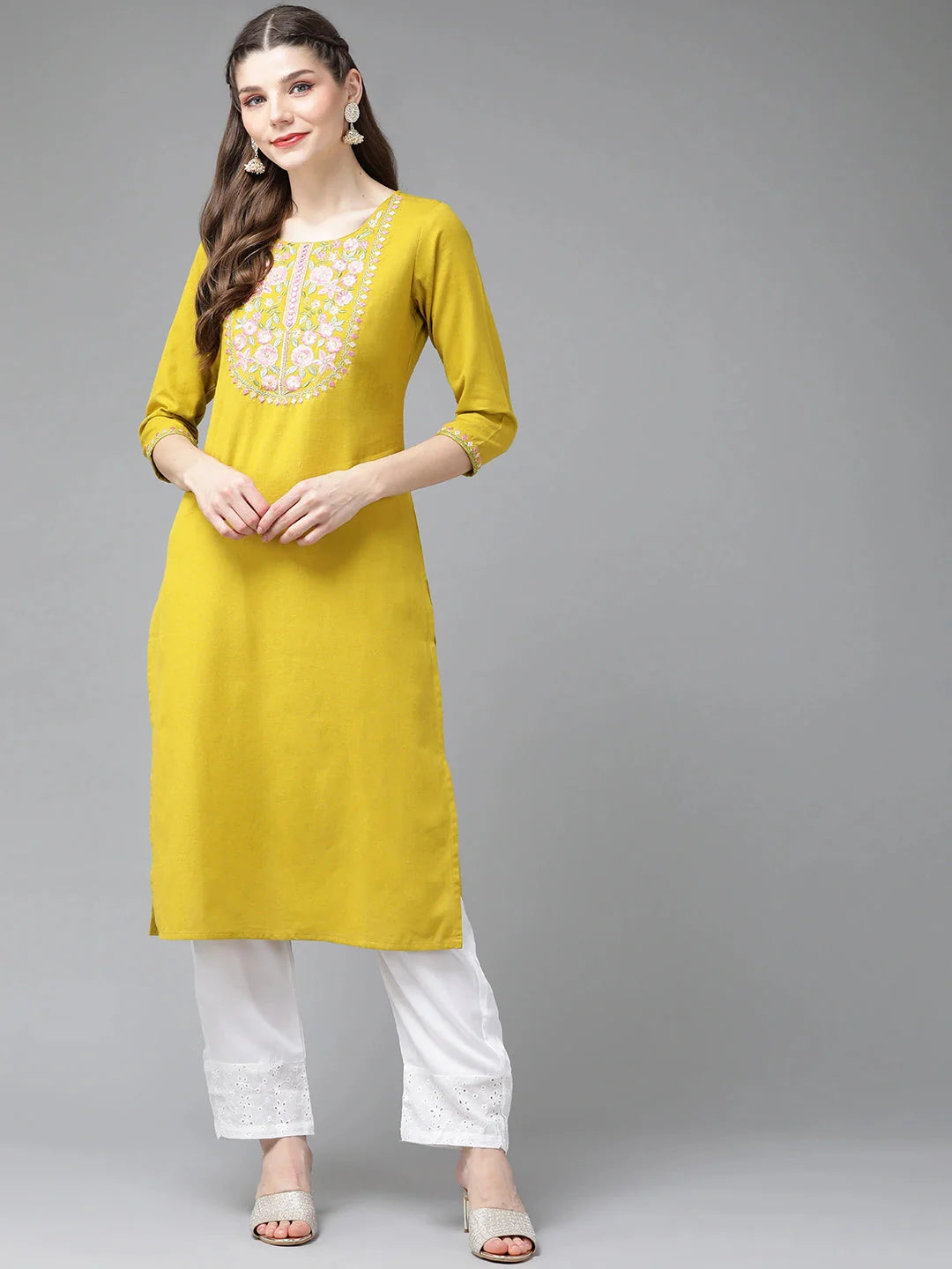 Mustard Yoke Design Kurta-Yufta Store-9557KURMSS