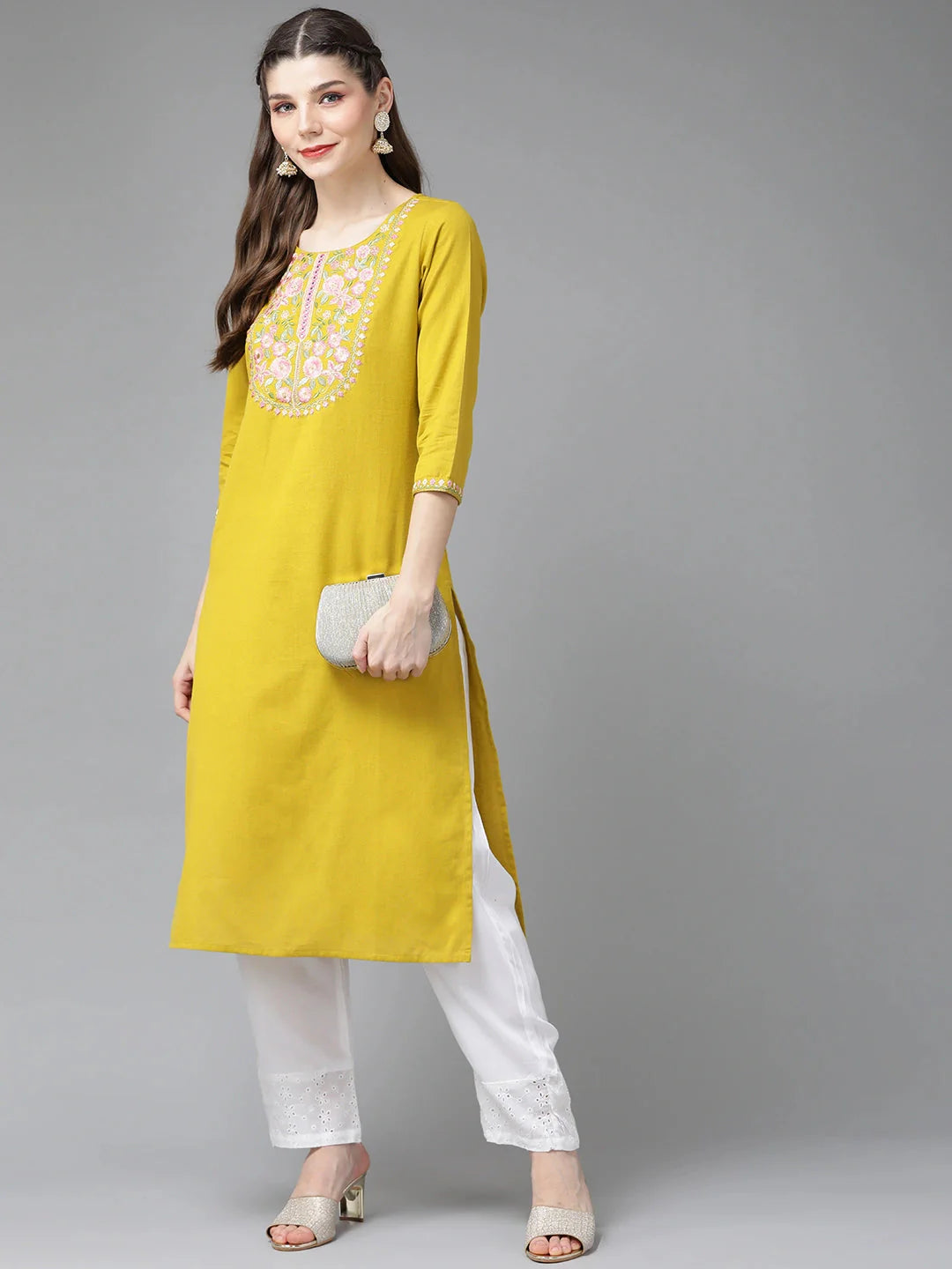 Mustard Yoke Design Kurta-Yufta Store-9557KURMSS