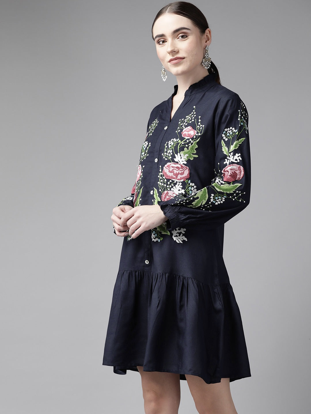 Navy Blue Embroidered Dress