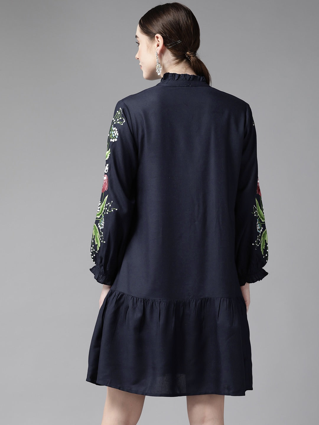 Navy Blue Embroidered Dress