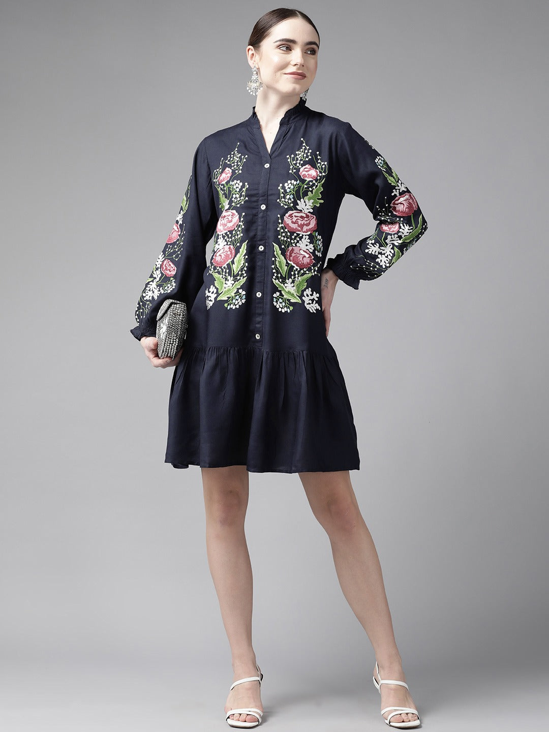 Navy Blue Embroidered Dress