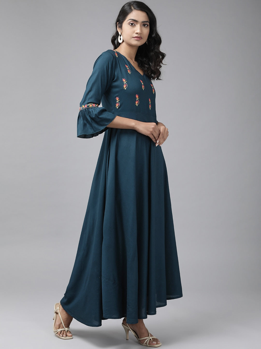 Navy Blue Embroidered Dress with Dupatta