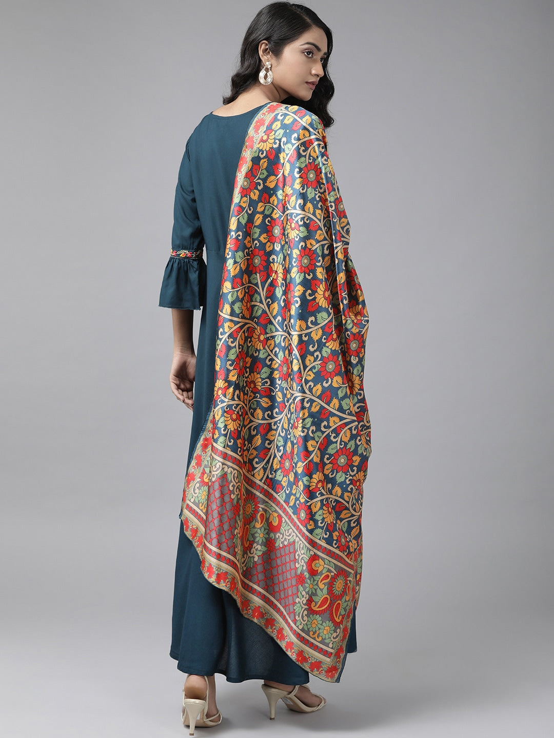 Navy Blue Embroidered Dress with Dupatta