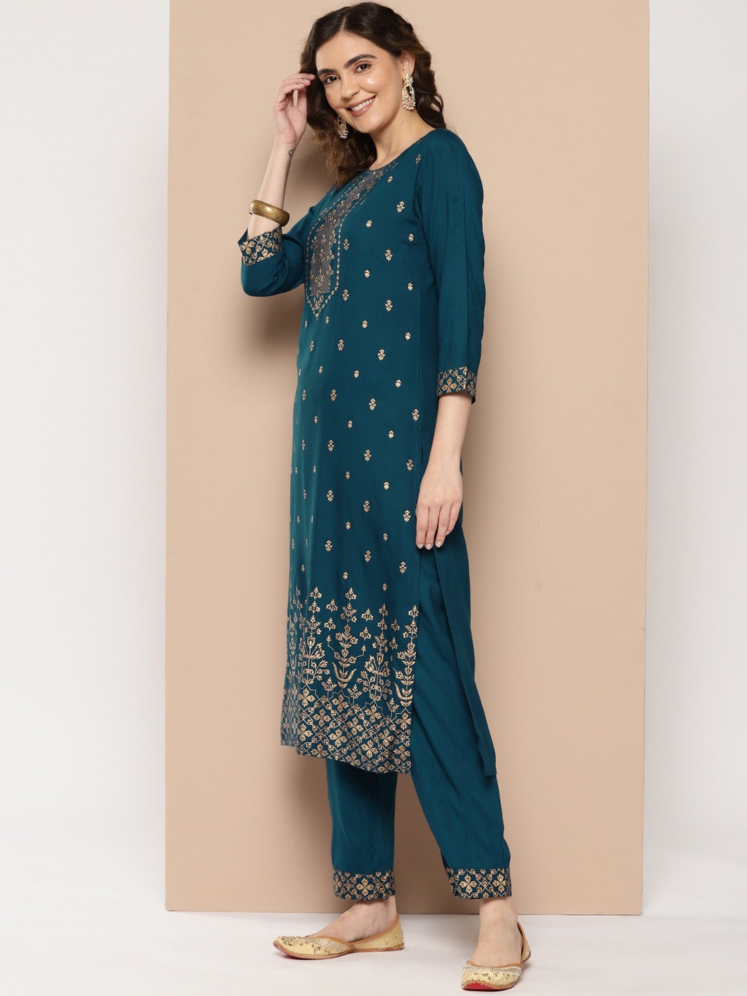 Navy Blue Ethnic Motifs Embroidered Regular Sequinned Kurta With Trousers & Dupatta-Yufta Store-9862SKDBLS