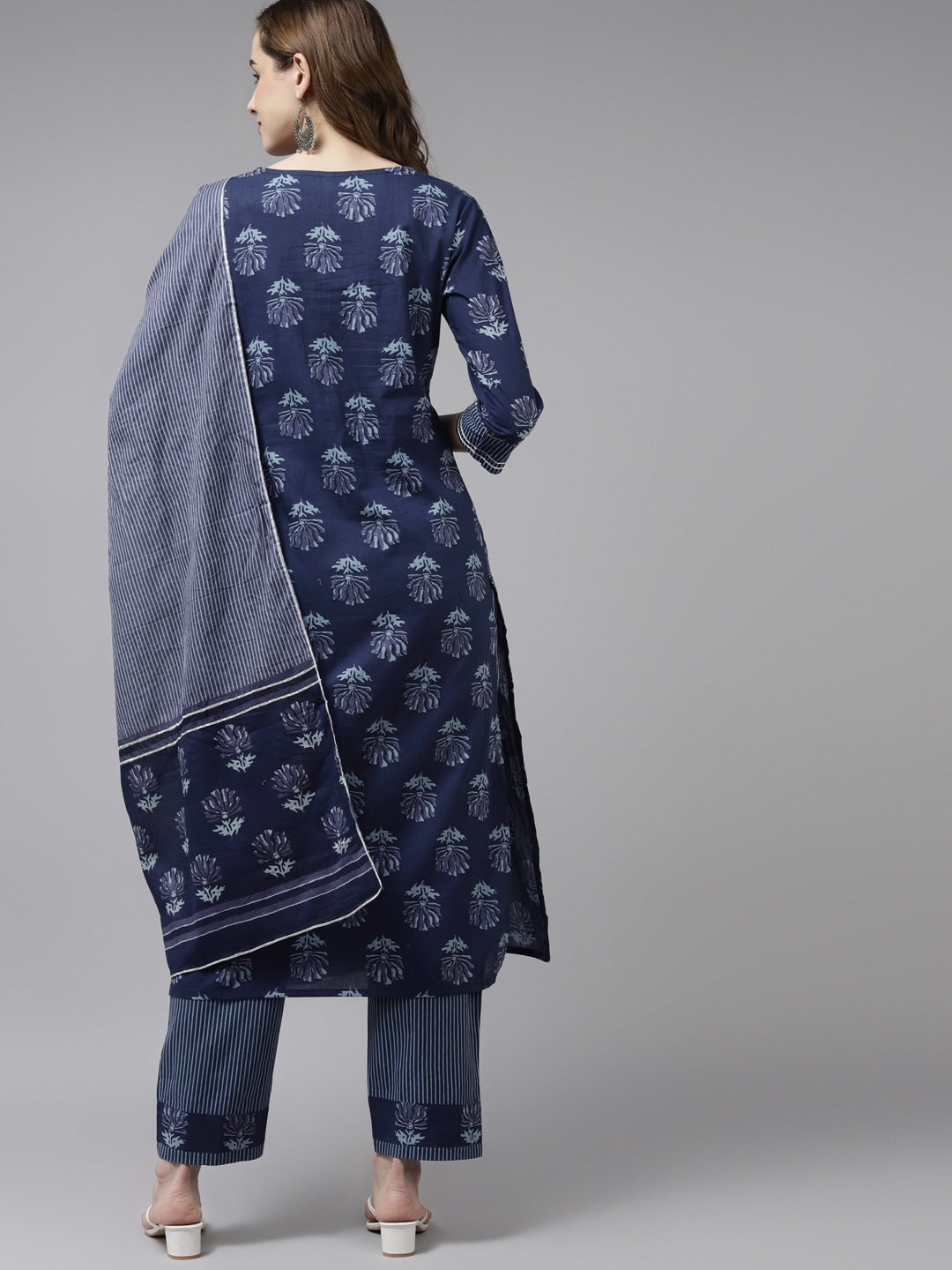 Navy Blue Ethnic Printed Dupatta Set-Yufta Store-2706SKDNBS