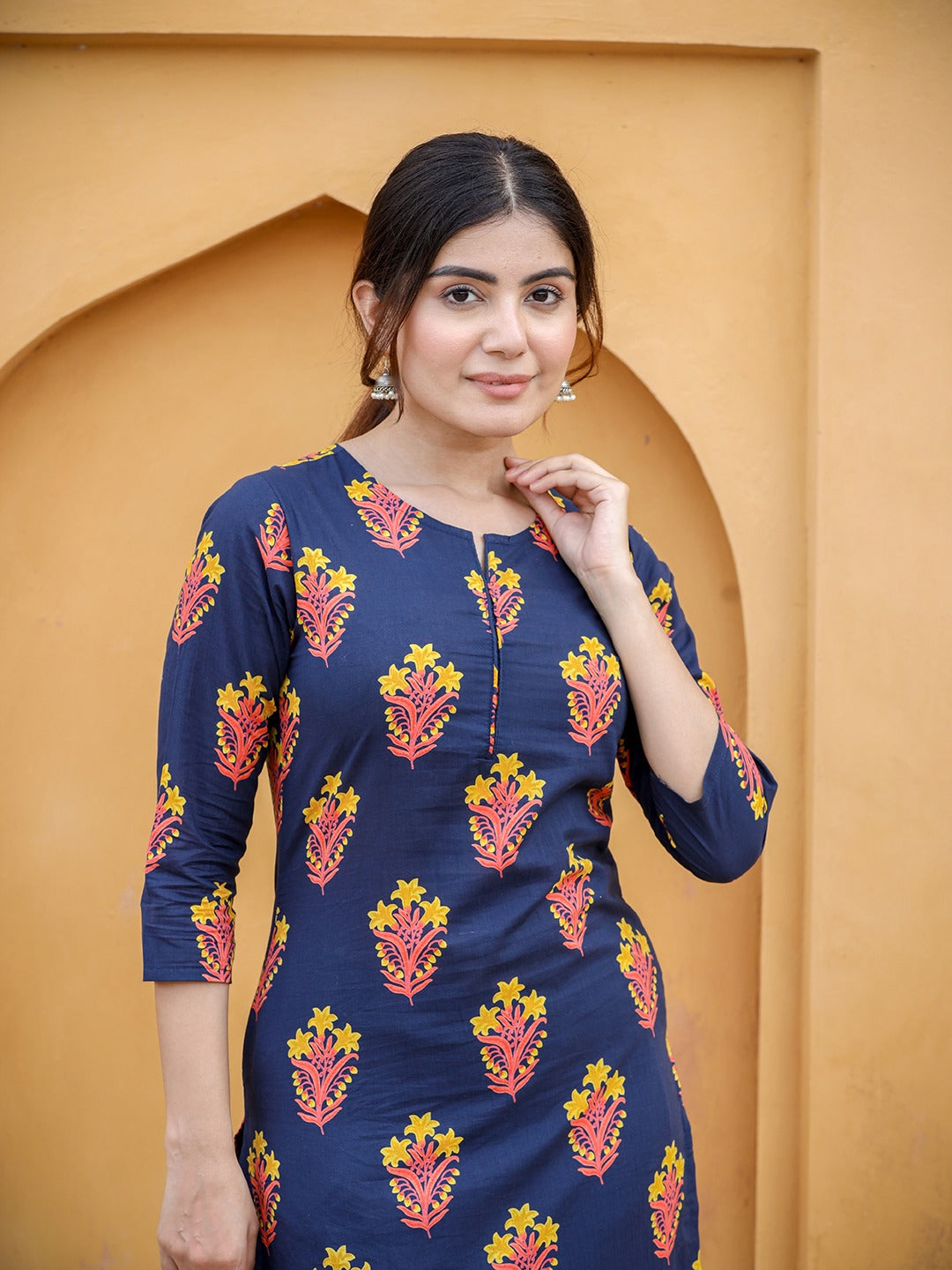 Navy Blue & Mustard Kurta Set-Yufta Store-9203SETNBXS