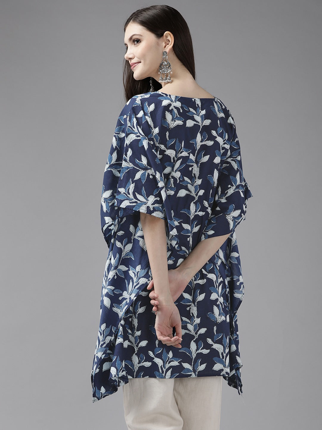 Navy Blue Printed Kaftan Kurta