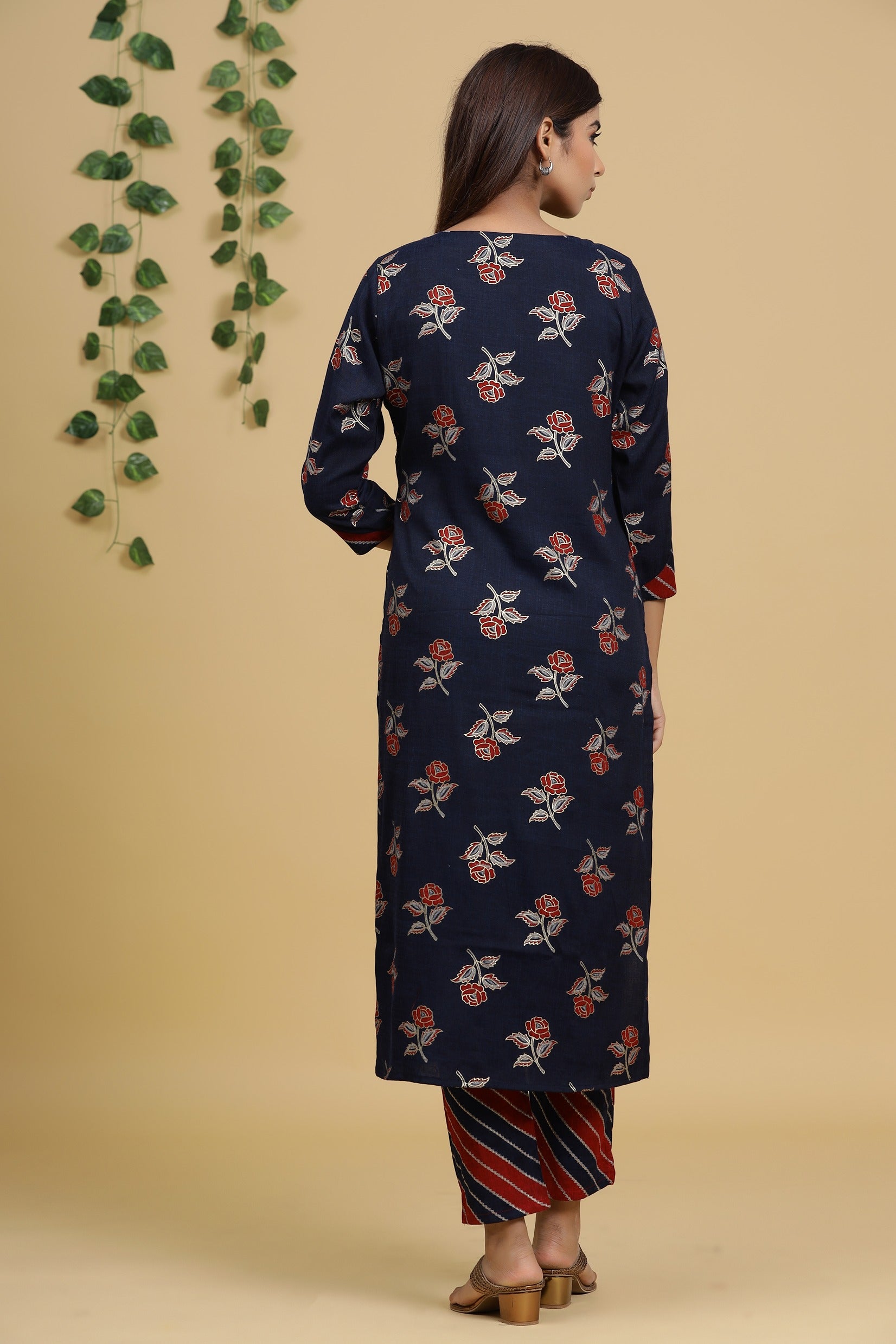 Navy Blue Printed Kurta Set