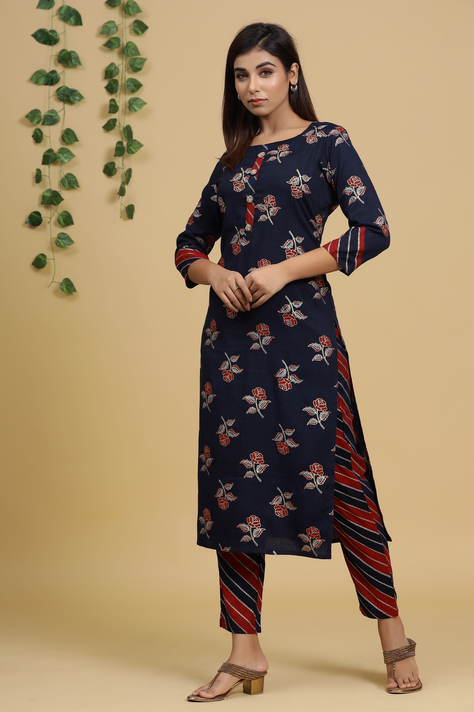 Navy Blue Printed Kurta Set