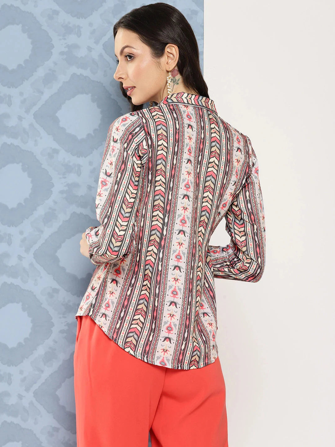 Off white ethnic motifs printed opaque Casual Shirt-Yufta Store-1418TOPBLS