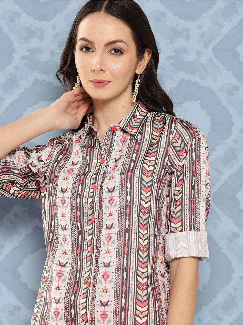 Off white ethnic motifs printed opaque Casual Shirt-Yufta Store-1418TOPBLS