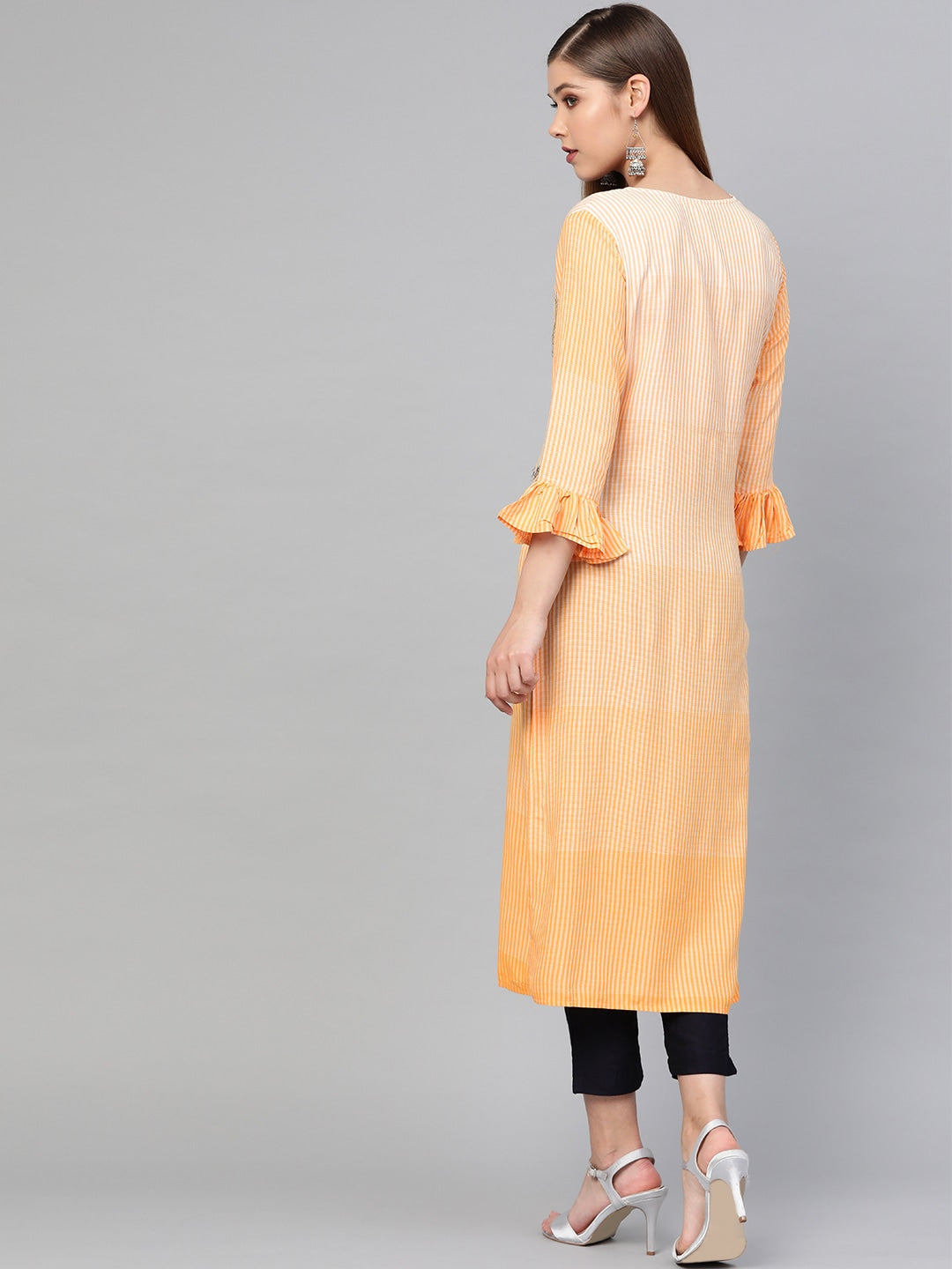 Orange & White Straight Kurta-Yufta Store-826KURORS