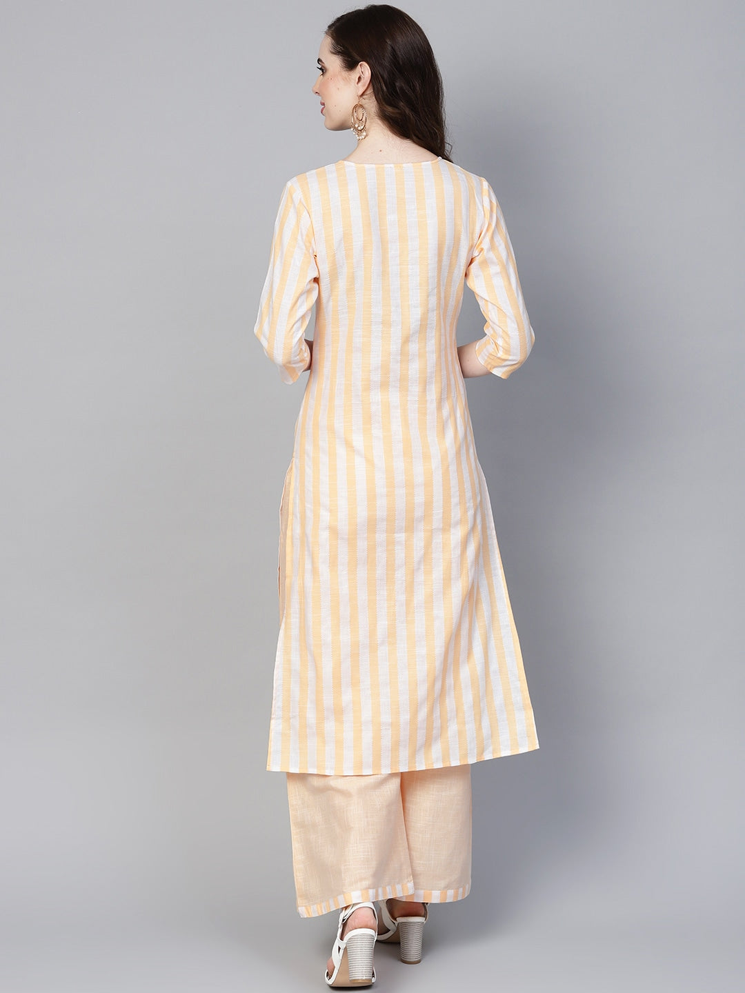 Peach-Coloured & White Kurta with Palazzo-Yufta Store-YUFGKKU732YLS