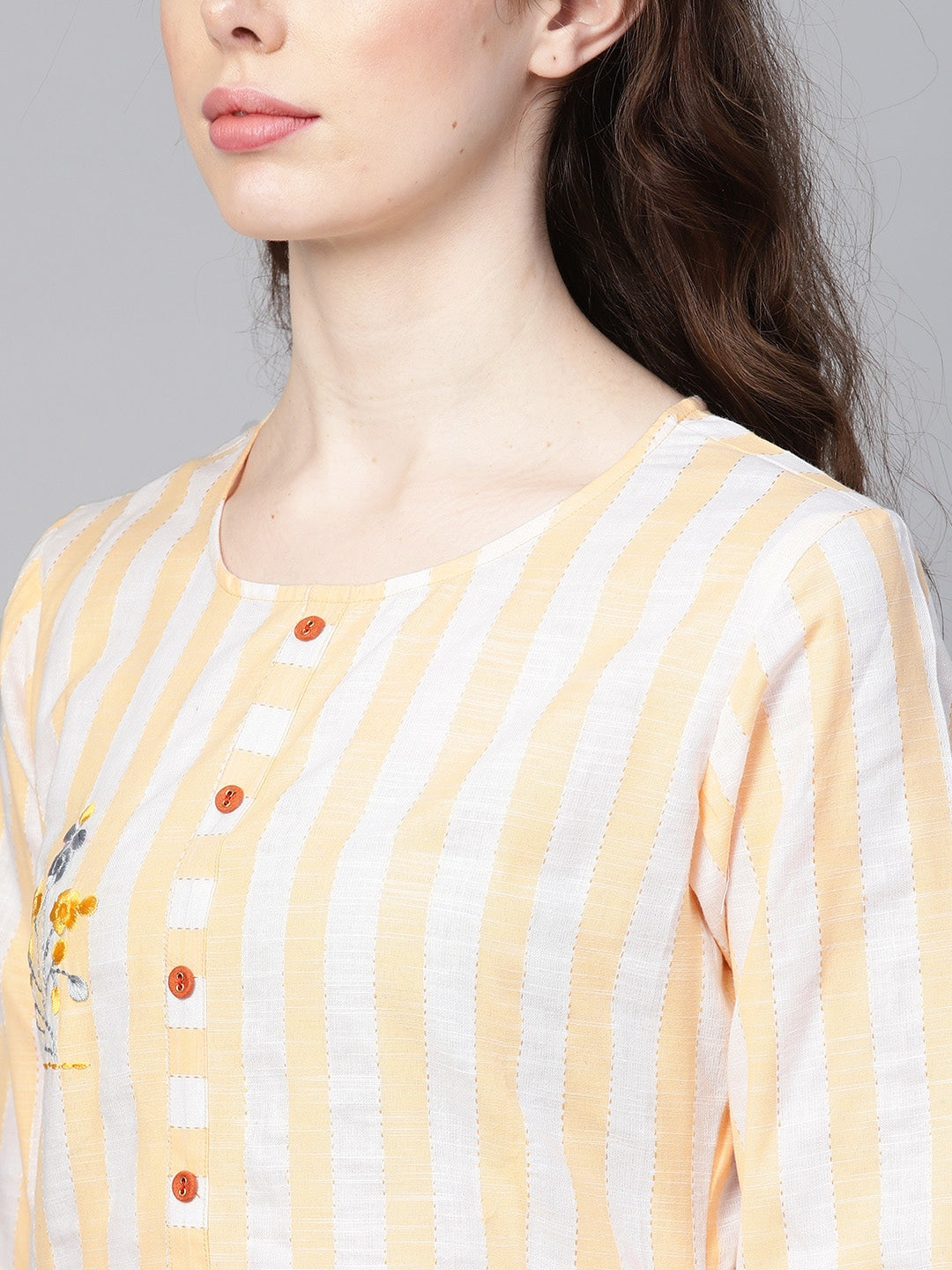 Peach-Coloured & White Kurta with Palazzo-Yufta Store-YUFGKKU732YLS