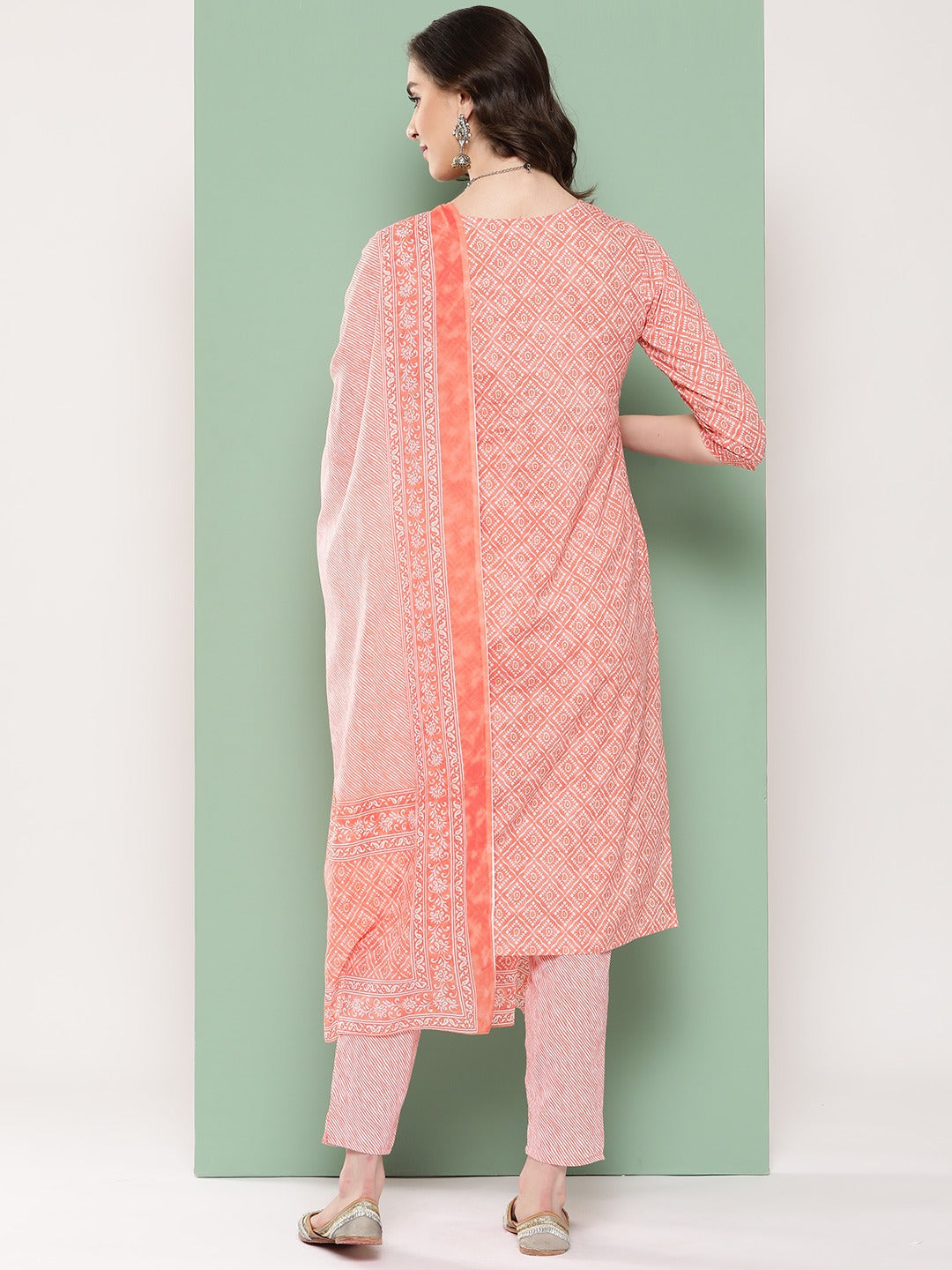 Peach Ethnic Motifs Embroidered Kurta with Trousers & Dupatta-Yufta Store-1302SKDPCS