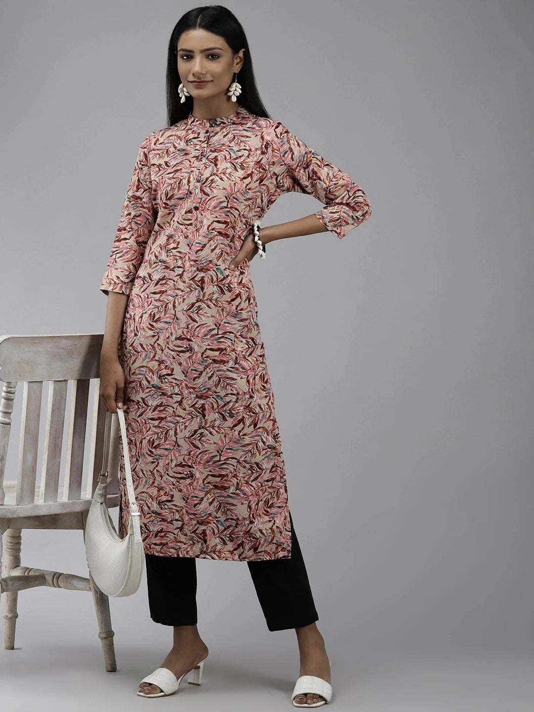 Peach Floral Printed Kurta-Yufta Store-2750KURPCS