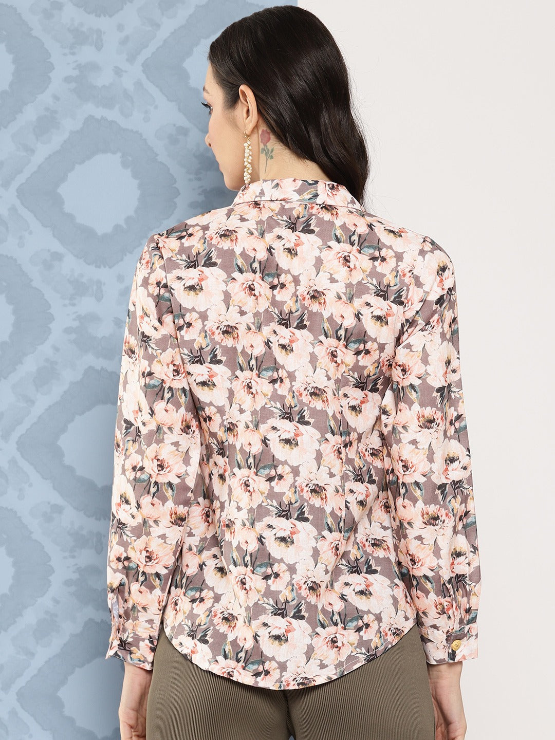 Peach Grey Women Floral Opaque Printed Casual Shirt-Yufta Store-1416TOPGYS