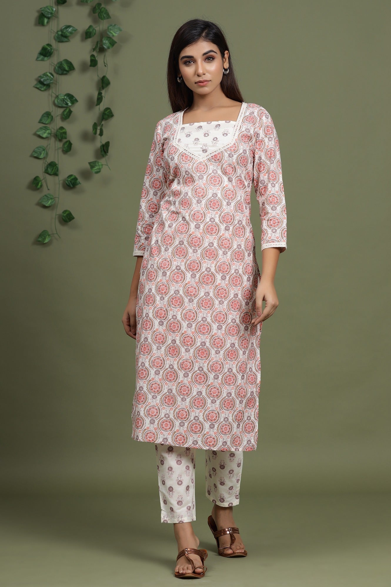 Peach Printed Dupatta Set-Yufta Store-2713SKDPCM