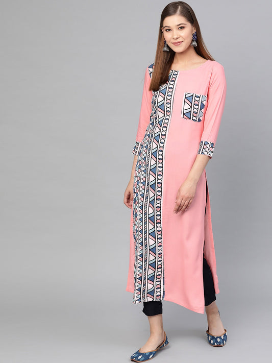 Peach Printed Kurta-Yufta Store-1891KURPCS