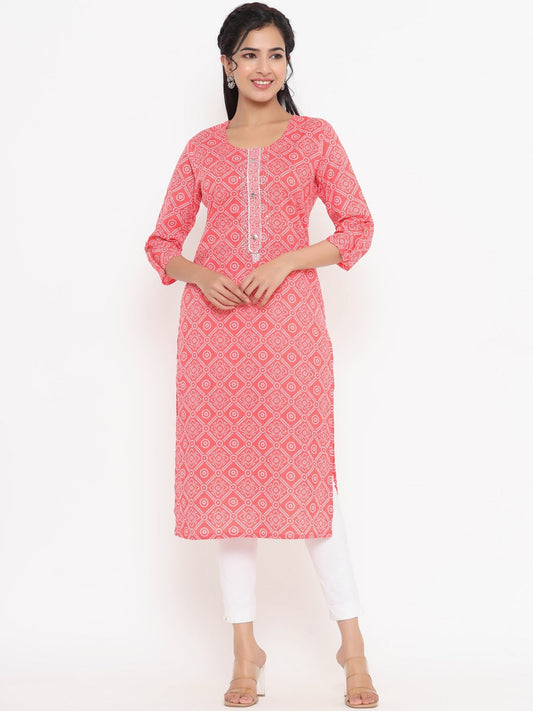 Peach Printed Kurta-Yufta Store-4737KURPKS