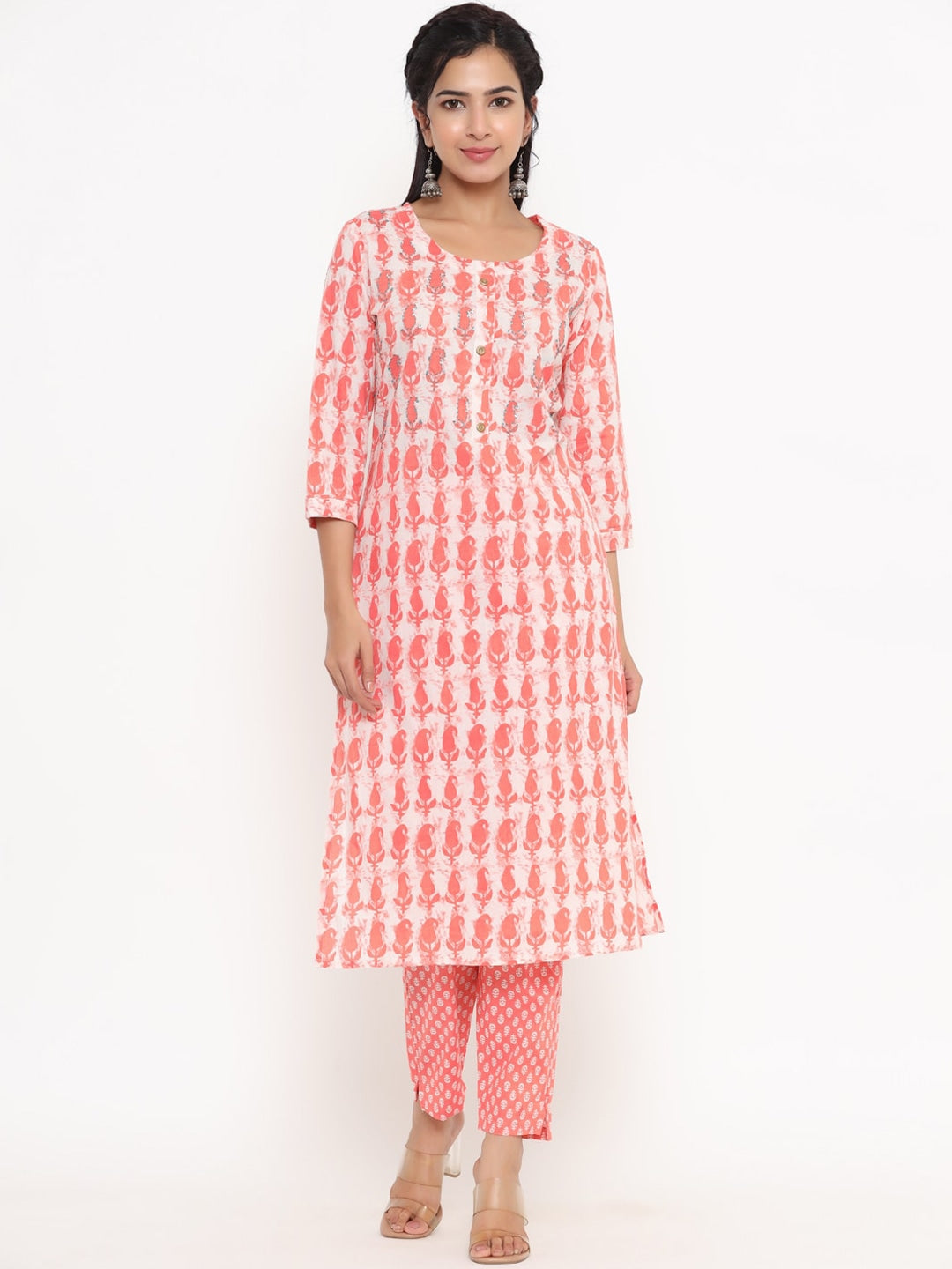 Peach Printed kurta Set-Yufta Store-4766SETPCM