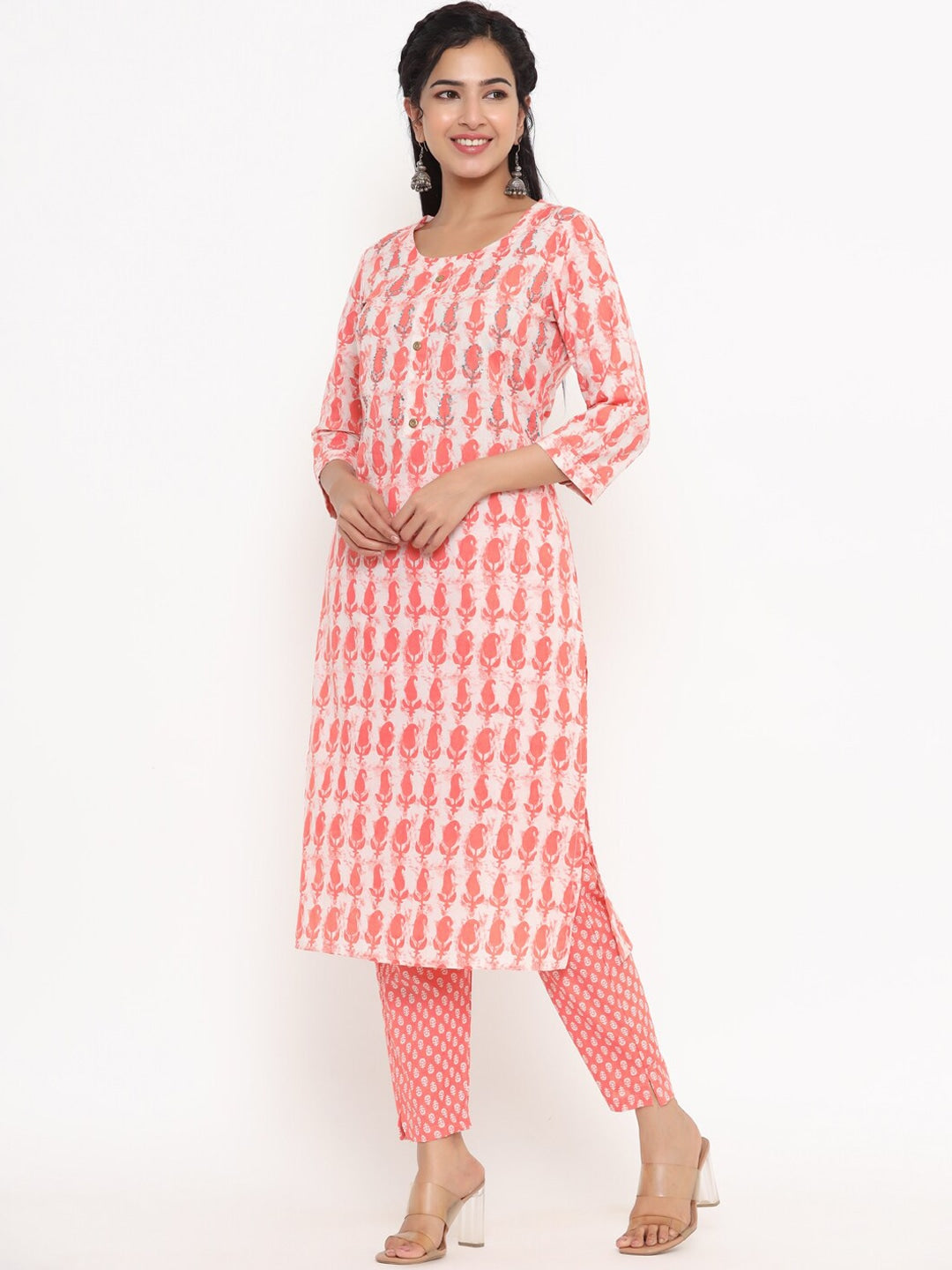 Peach Printed kurta Set-Yufta Store-4766SETPCM