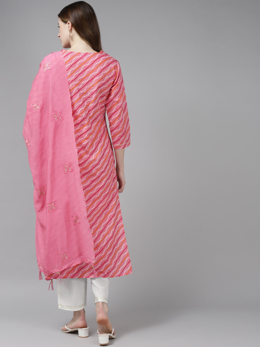 Pink Bandhani Yoke Design Dupatta Set