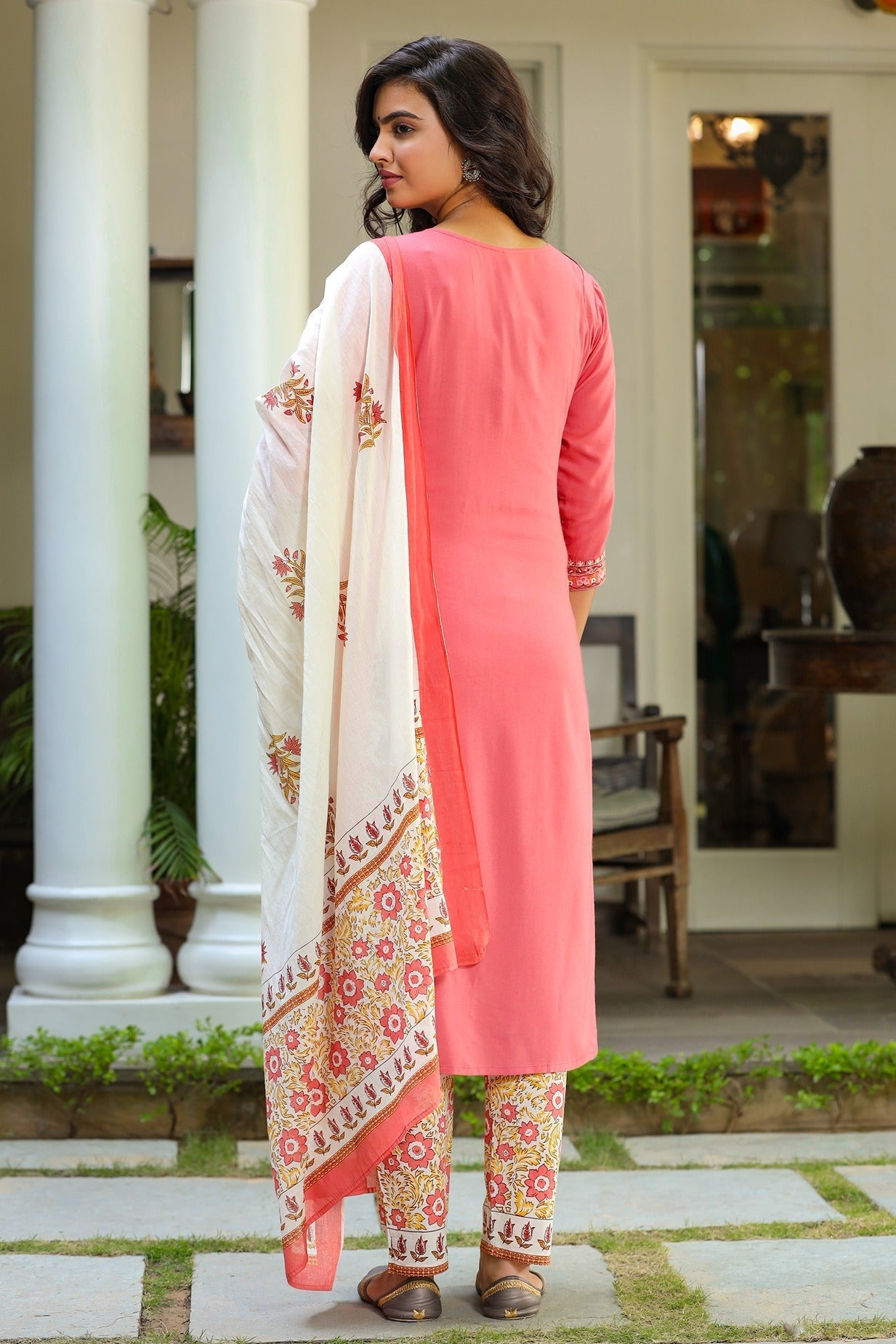 Pink & Cream Dupatta Set