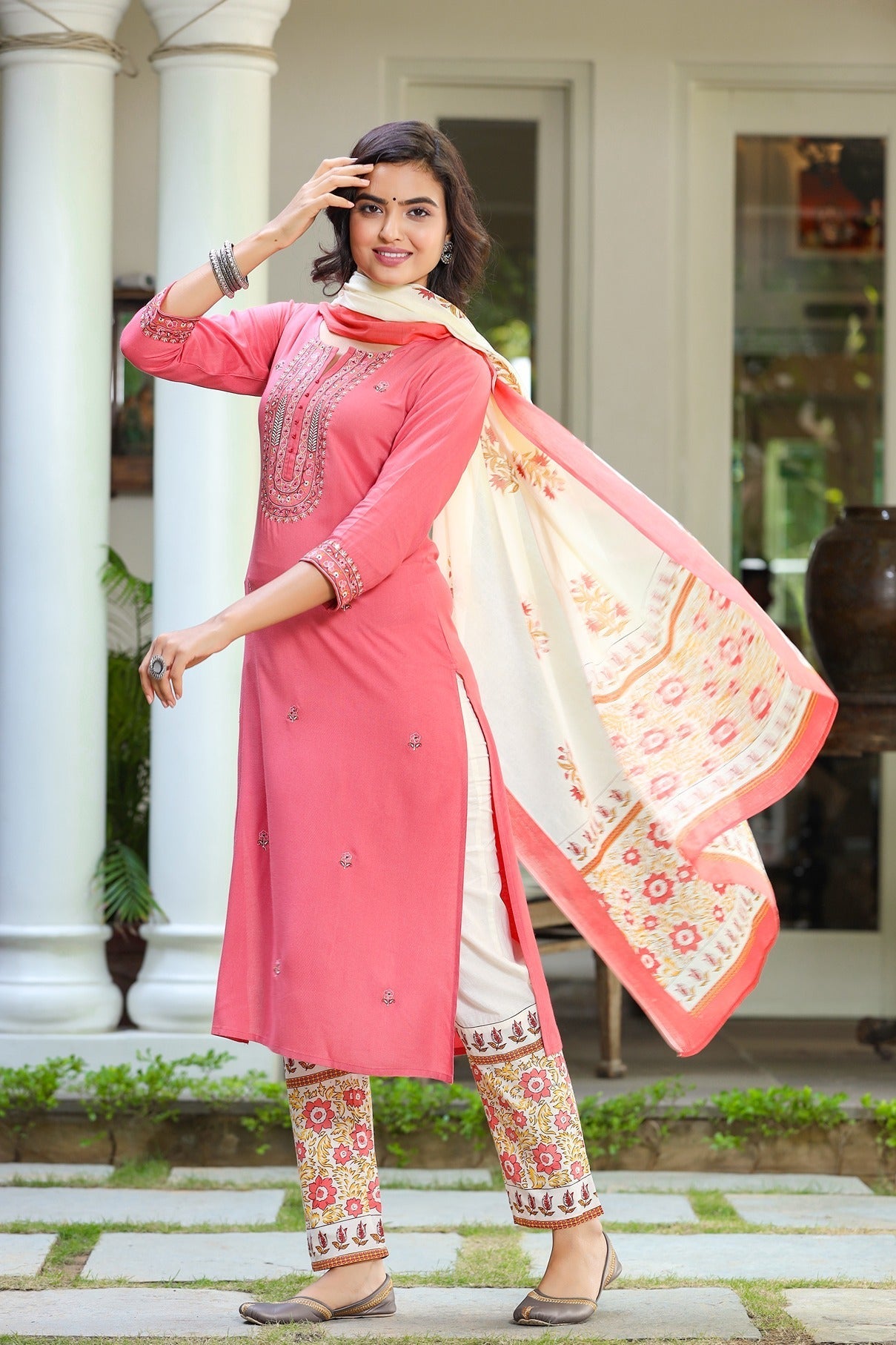 Pink & Cream Dupatta Set