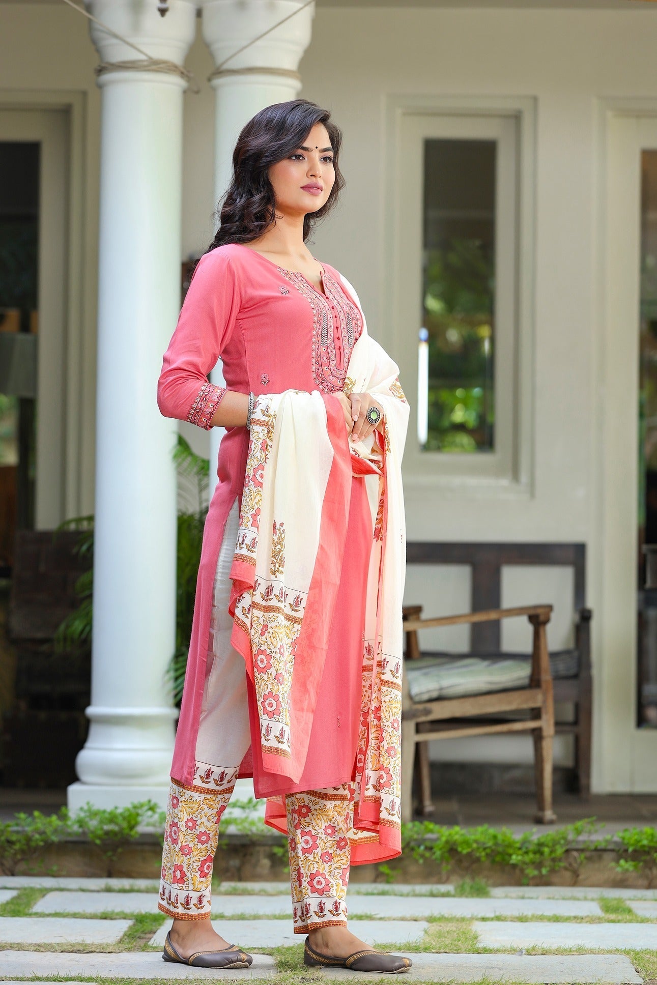 Pink & Cream Dupatta Set