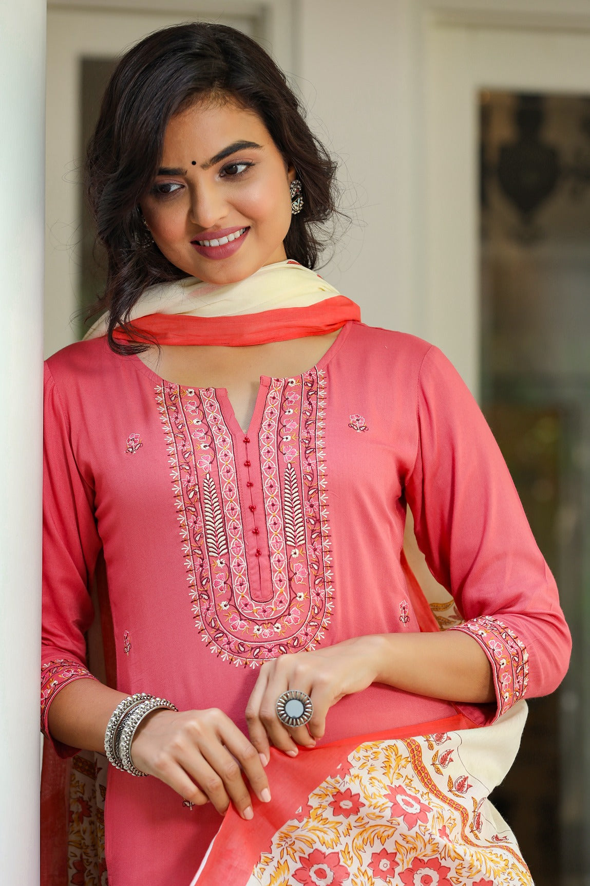 Pink & Cream Dupatta Set