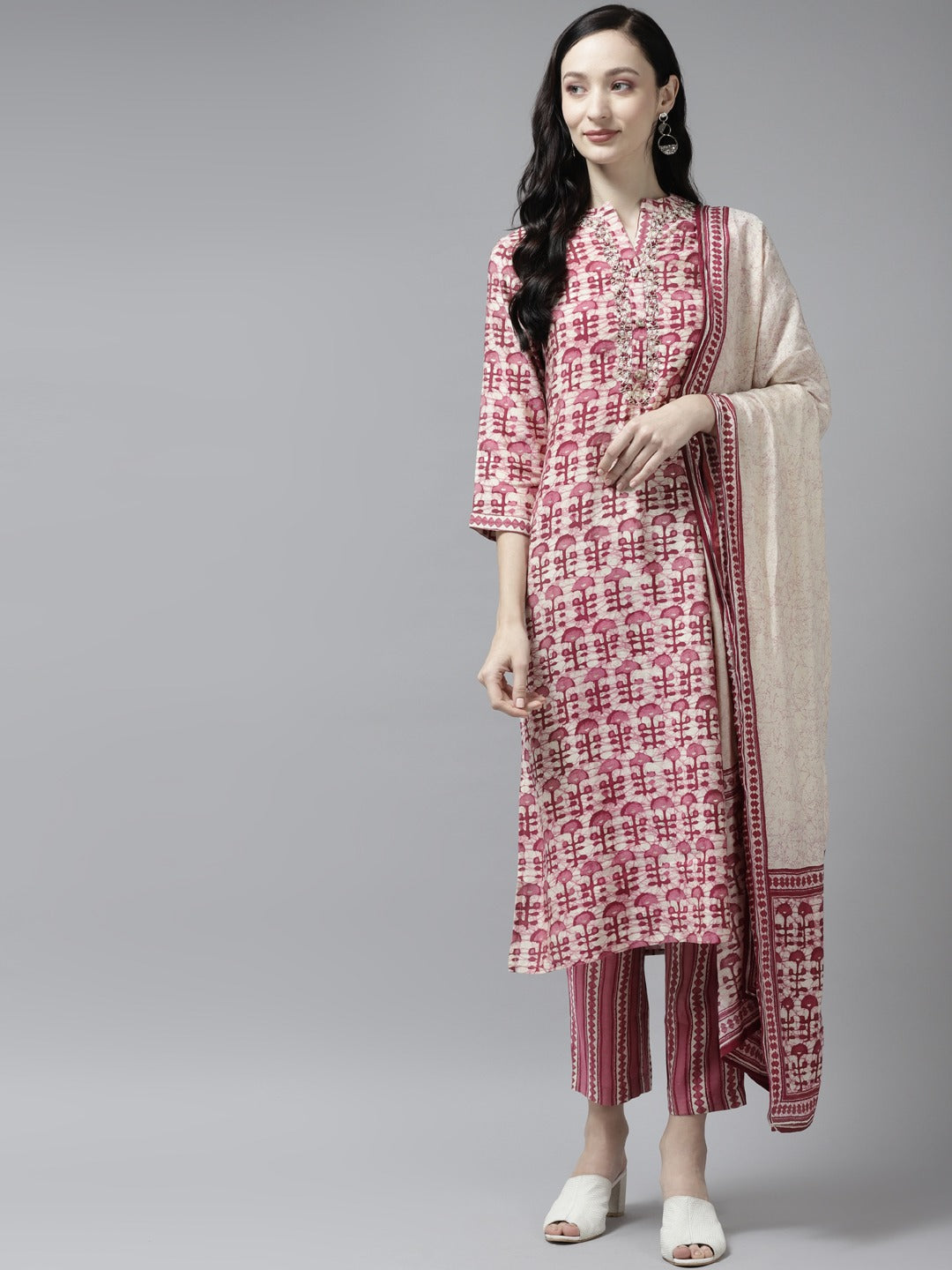 Pink Ethnic Motifs Dupatta Set