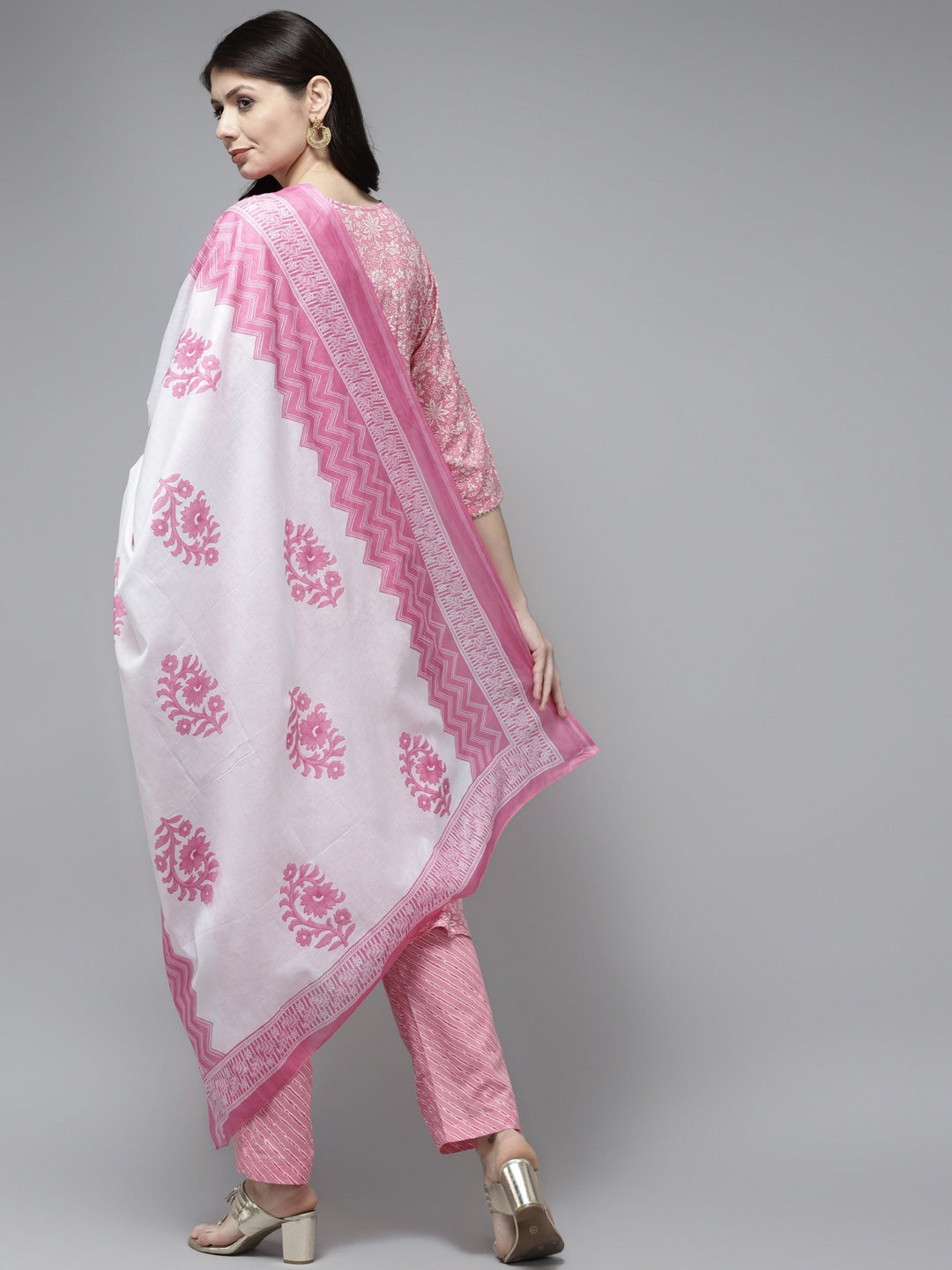 Pink Ethnic Motifs Printed Dupatta Set-Yufta Store-9791SKDPKS