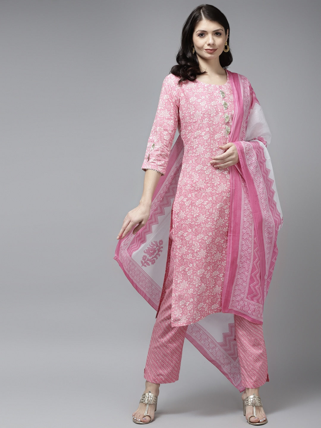 Pink Ethnic Motifs Printed Dupatta Set-Yufta Store-9791SKDPKS