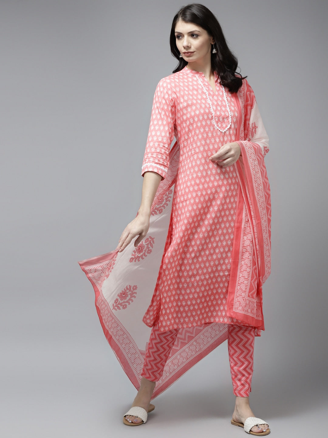 Pink Ethnic Motifs Printed Dupatta Set-Yufta Store-9796SKDPCS