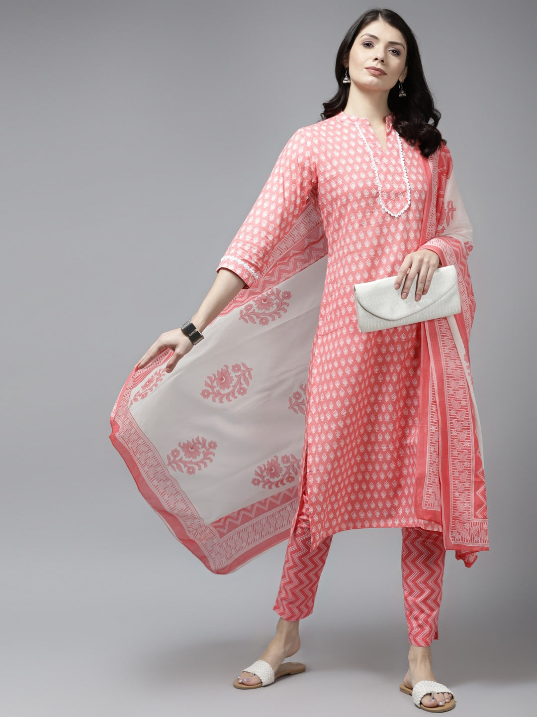 Pink Ethnic Motifs Printed Dupatta Set-Yufta Store-9796SKDPCS