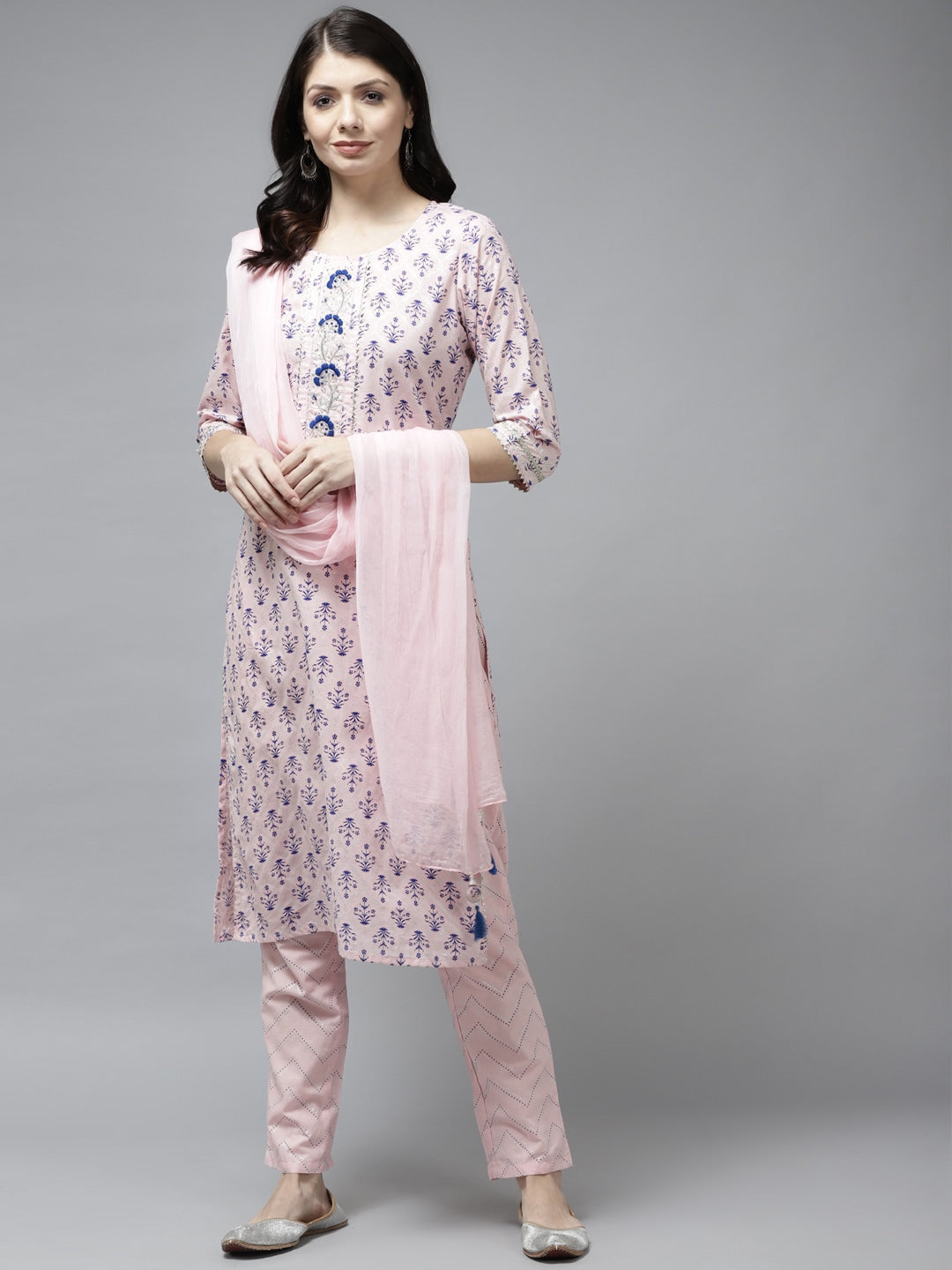 Pink Ethnic Motifs Printed Dupatta set-Yufta Store-5905SKDPKM