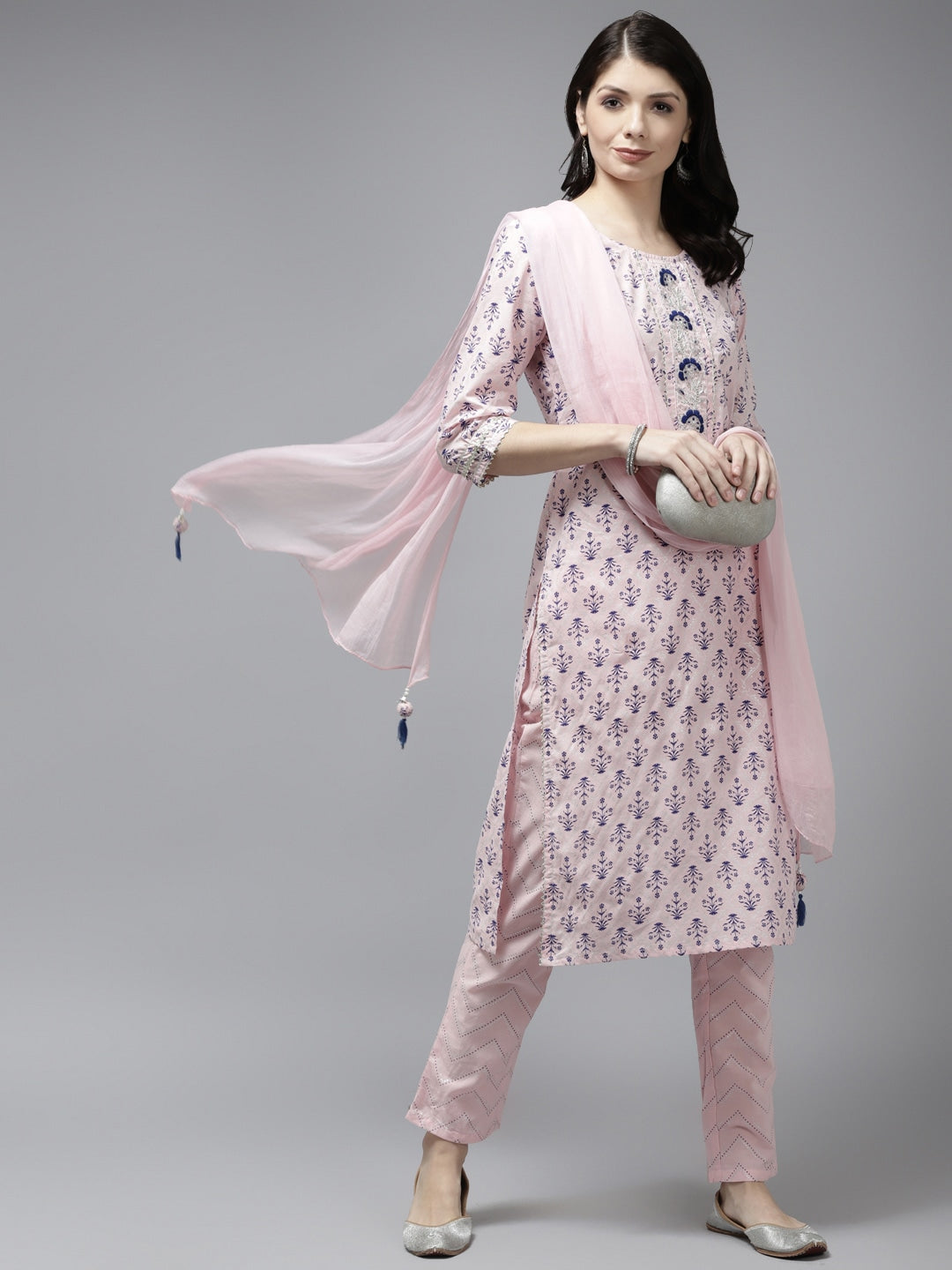 Pink Ethnic Motifs Printed Dupatta set-Yufta Store-5905SKDPKM