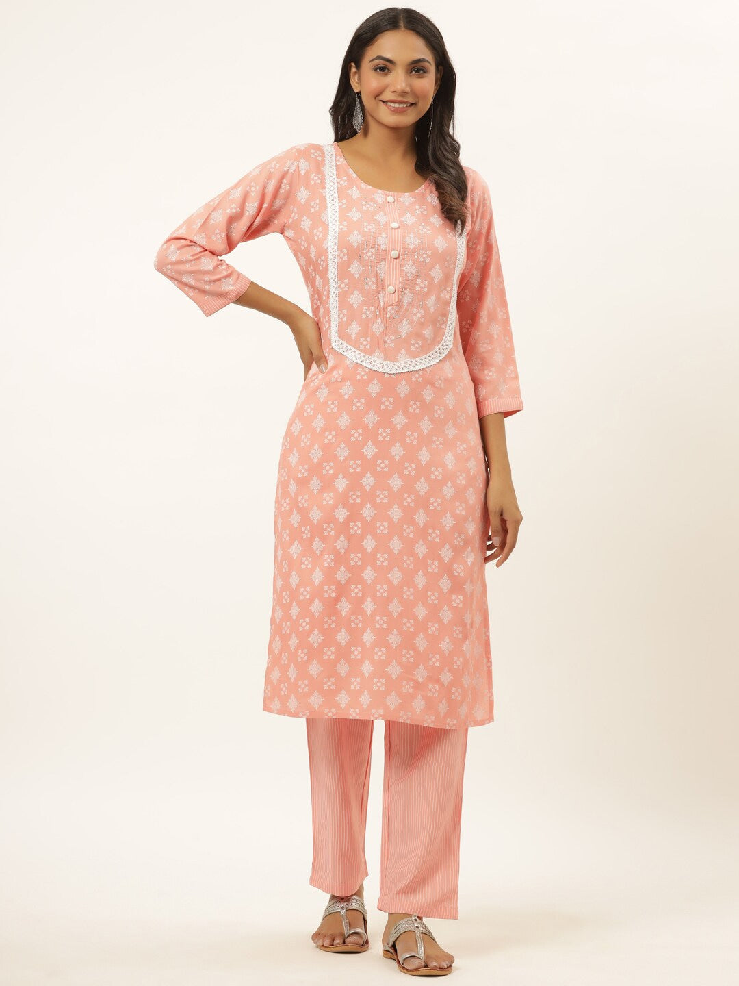 Pink Ethnic Motifs Printed Kurta Set-Yufta Store-6502SETPKM