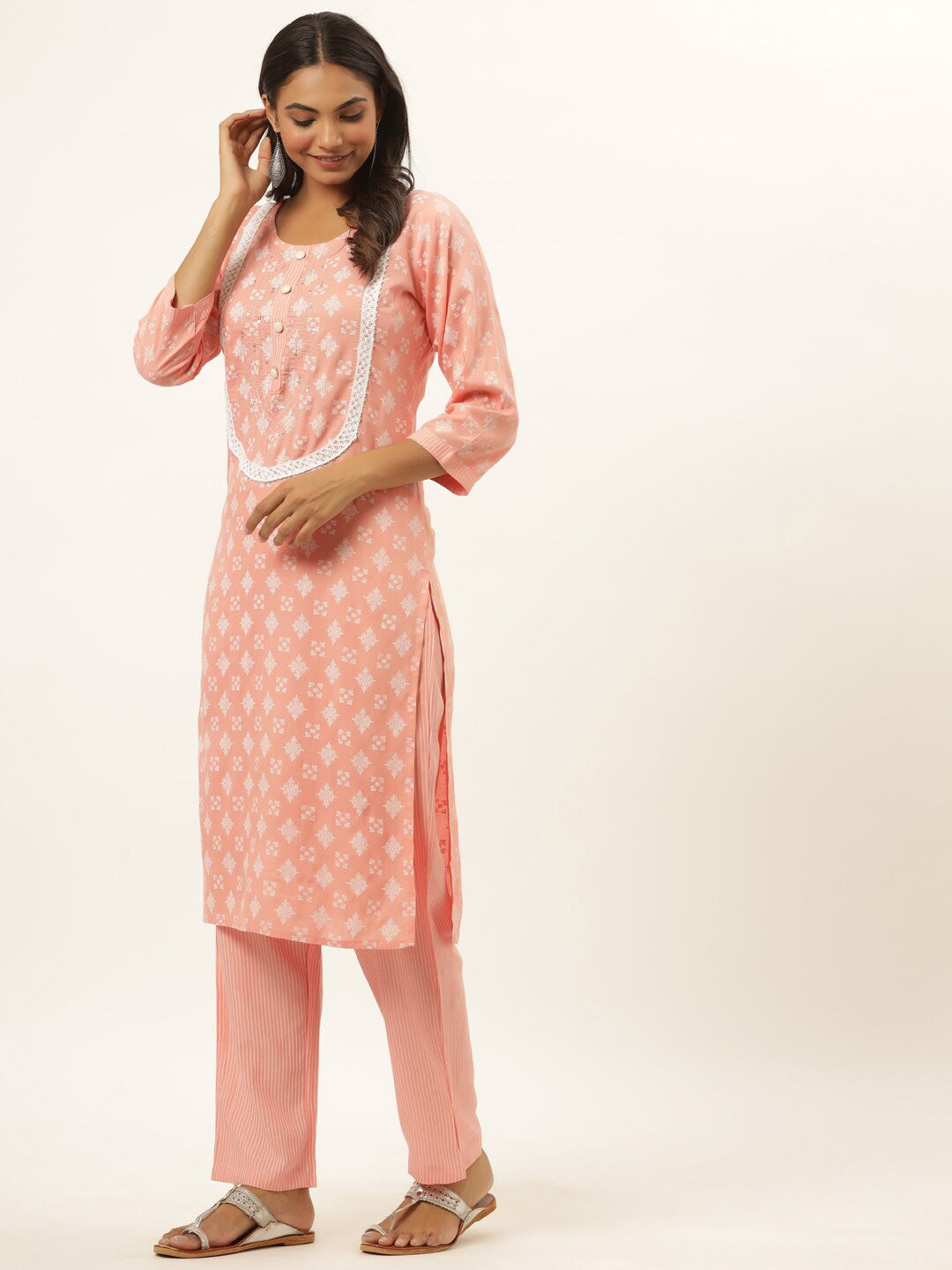 Pink Ethnic Motifs Printed Kurta Set-Yufta Store-6502SETPKM