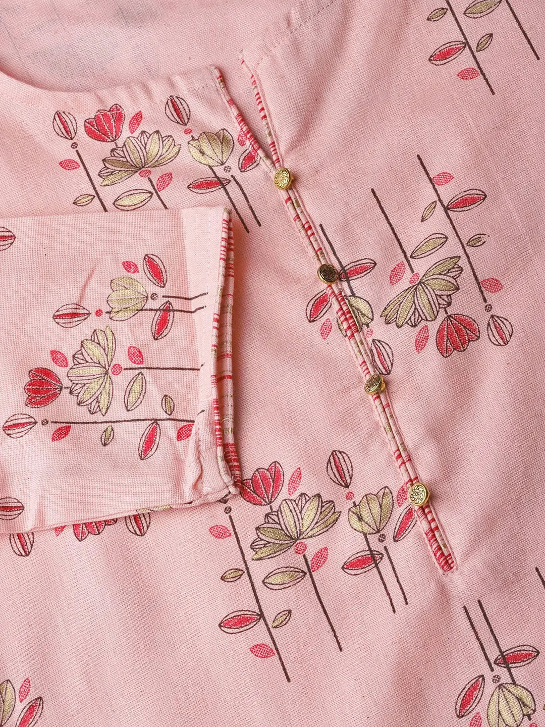 Pink & Golden Printed Kurta With Palazzo