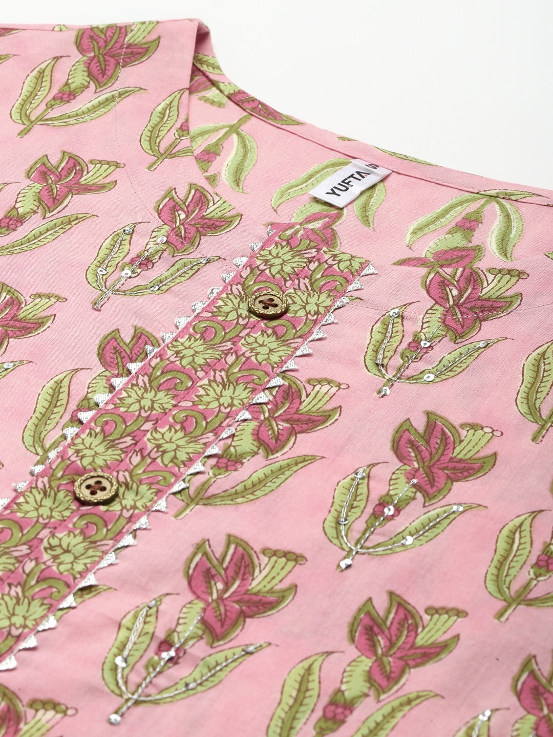 Pink & Green Floral Printed Dupatta Set-Yufta Store-9393SKDPCS