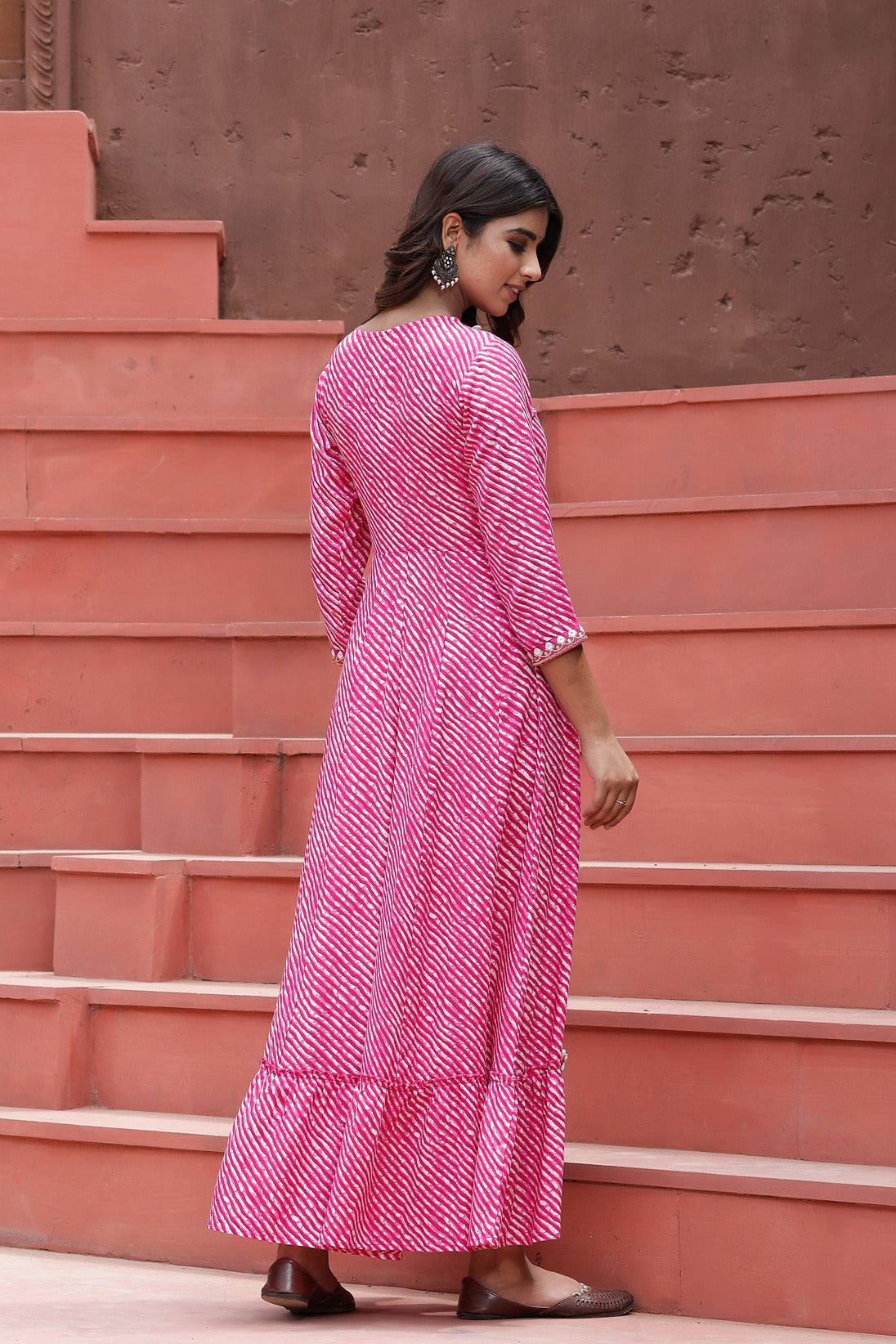 Pink Lehariya Printed Dress-Yufta Store-9201DRSPKS