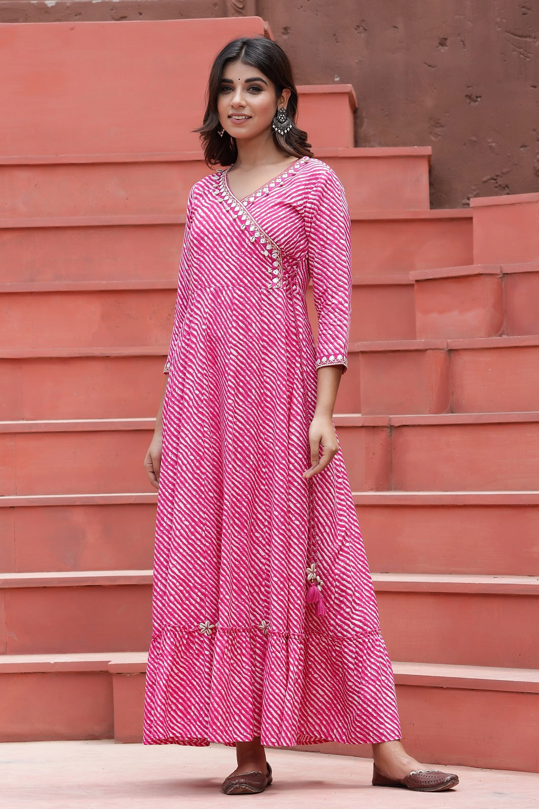 Pink Lehariya Printed Dress-Yufta Store-9201DRSPKS