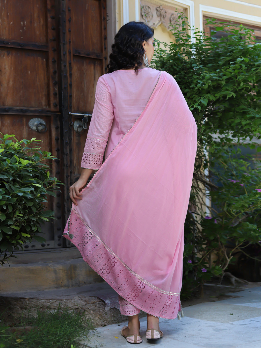 Pink Mirror Work Dupatta Set-Yufta Store-9857SKDPKS